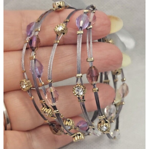 MX Signature Collection 6 Metal Wire Bracelets Rhinestones Crystals purple NWT - Picture 6 of 7